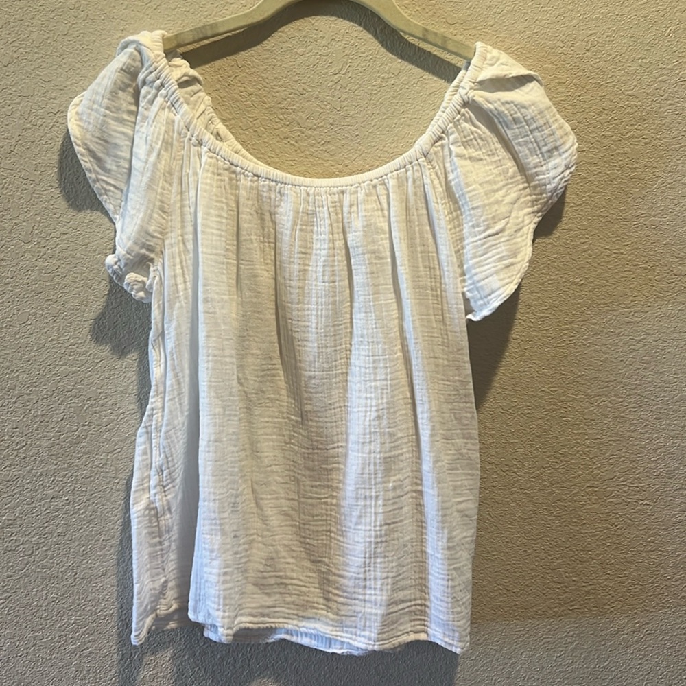 Gap, extra small, white gauze, ruffled cap sleeve blouse